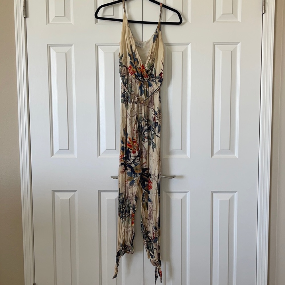 Tropical pants romper with slits on leg